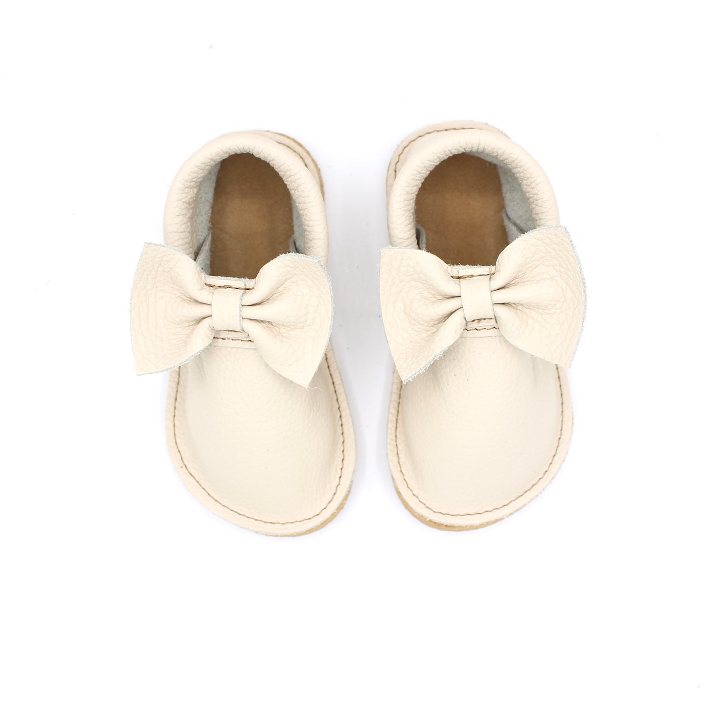 TODDLER Bow Mocs - Coconut - 6mm Beige Hybrid Soles