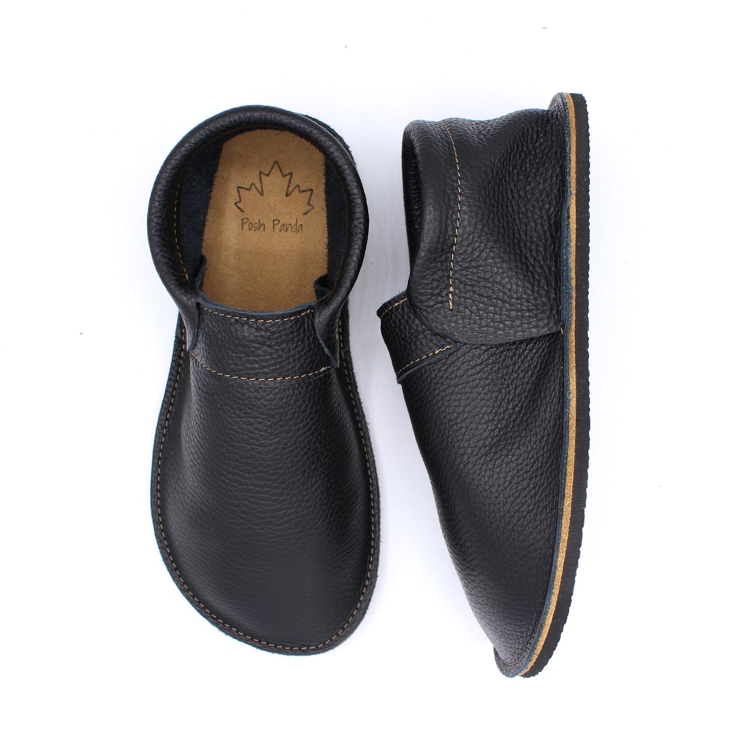 Mens Fringeless Mocs - Black - 6mm Black Hybrid Soles