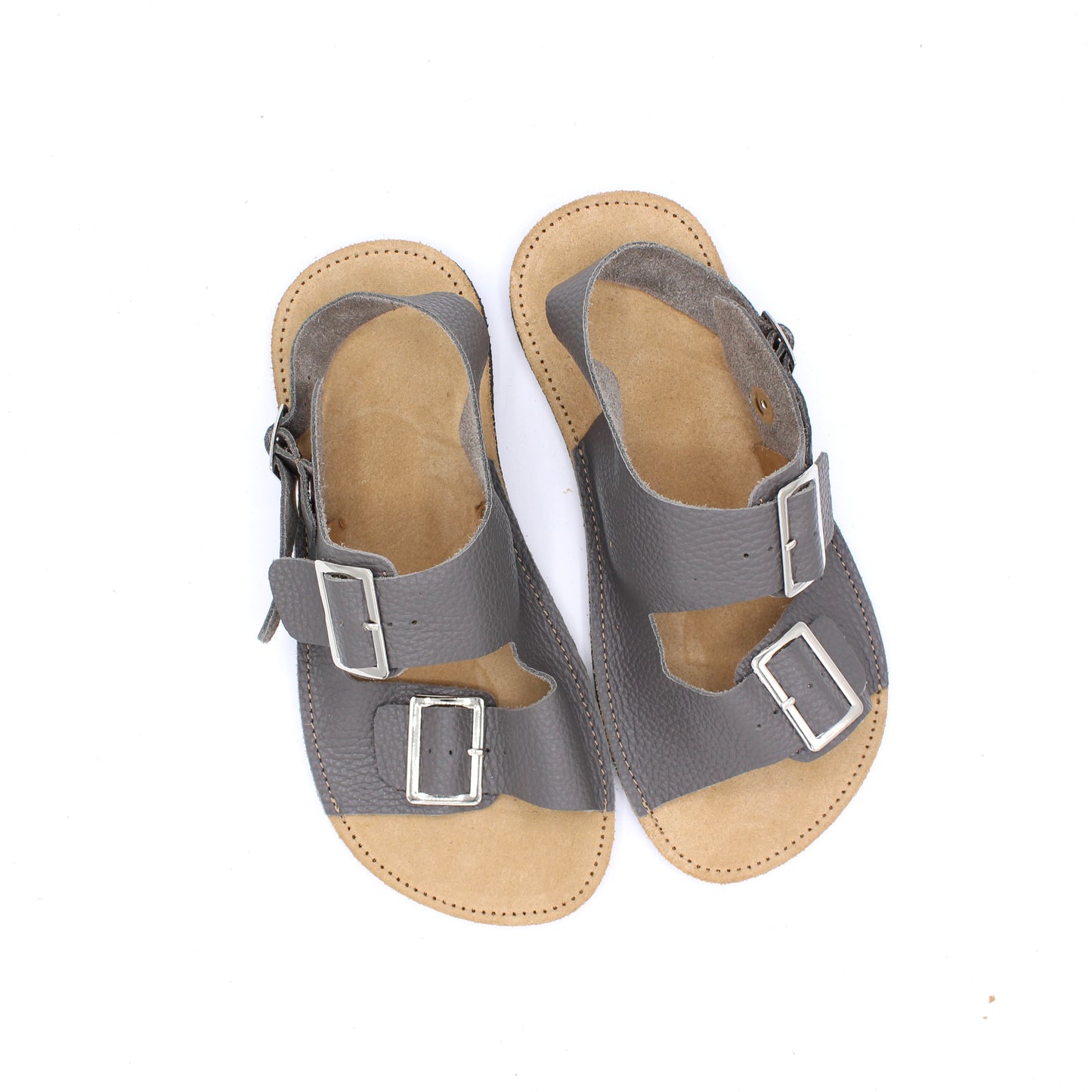 Ladies Buckle Sandals - SHADOW GREY - -Silver Buckles - 6mm Black Hybrid Soles - Snaps