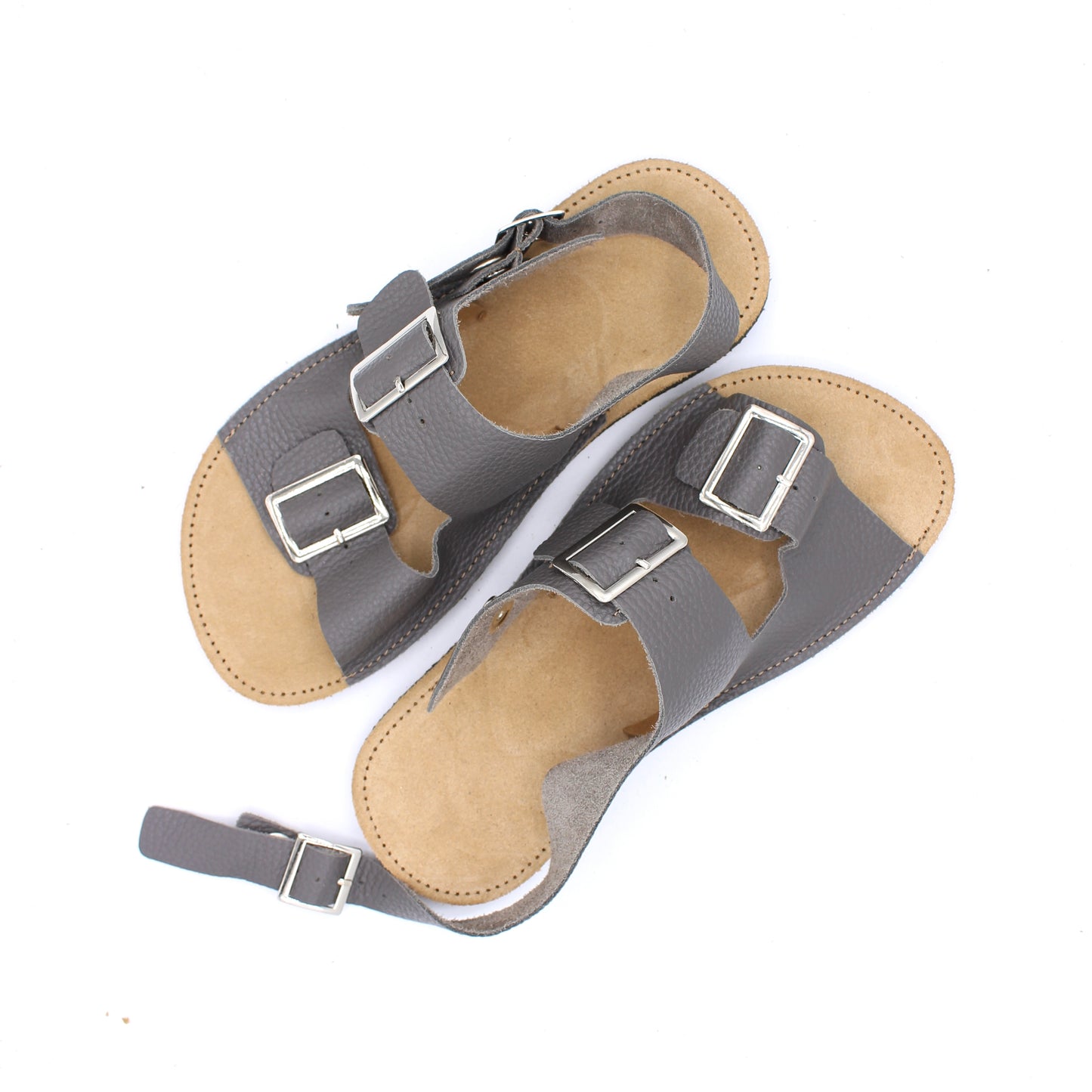 Ladies Buckle Sandals - SHADOW GREY - -Silver Buckles - 6mm Black Hybrid Soles - Snaps