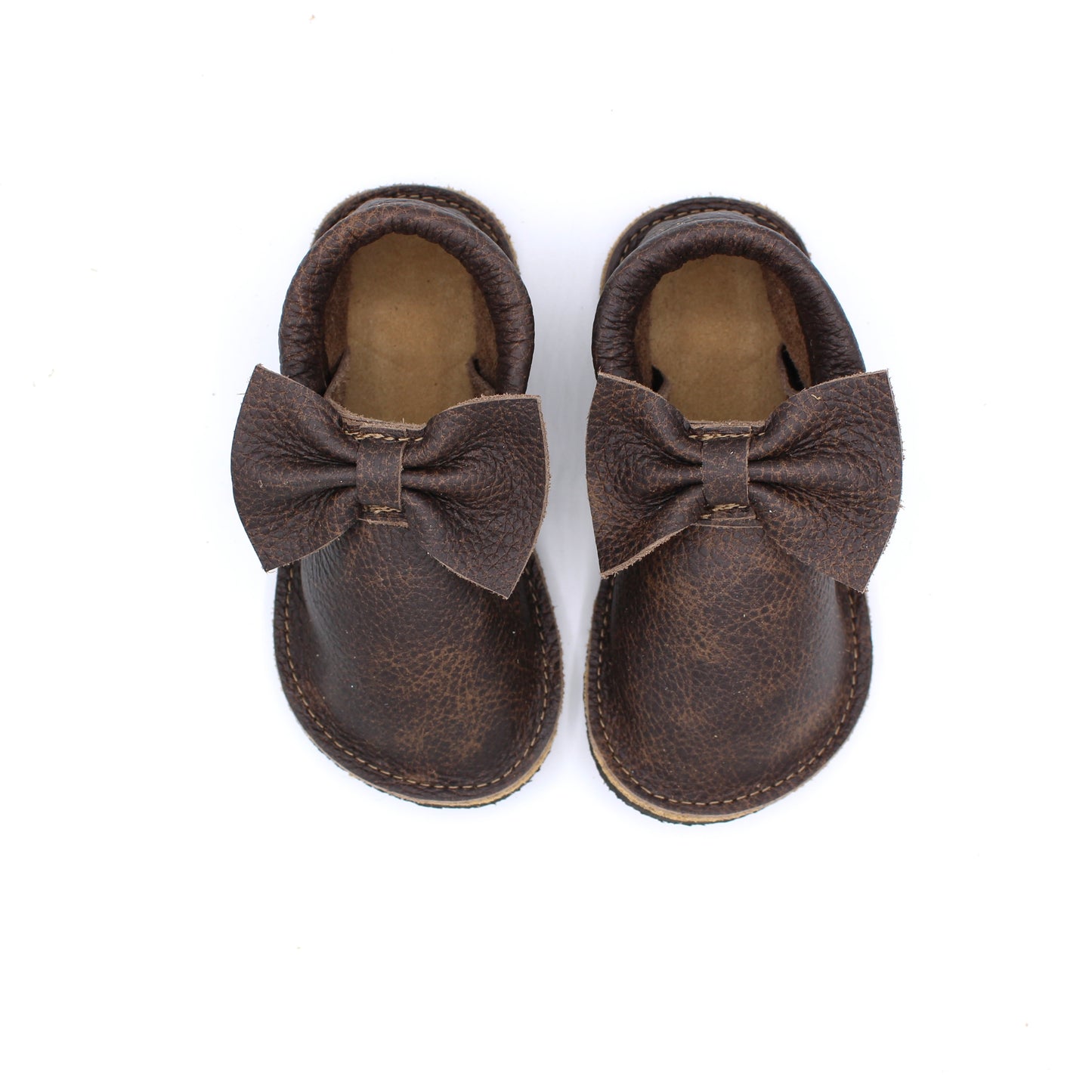 TODDLER Bow Mocs - Whiskey - 4mm Black Hybrid Soles