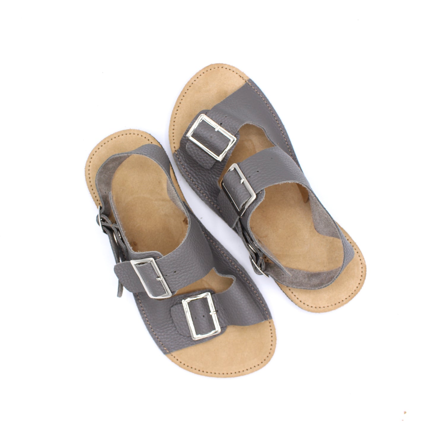 Ladies Buckle Sandals - SHADOW GREY - -Silver Buckles - 6mm Black Hybrid Soles - Snaps