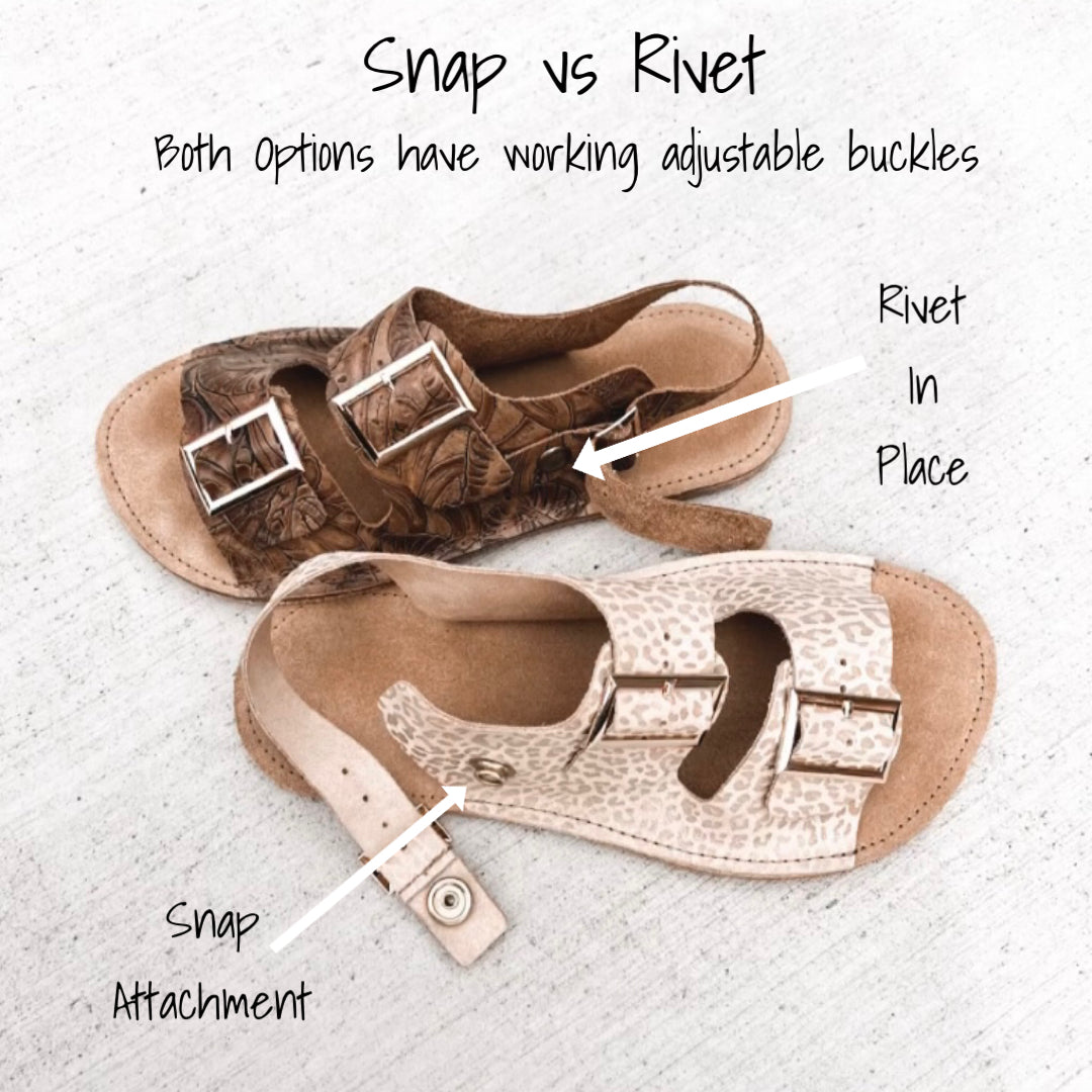 Ladies Buckle Sandals - BRONZER - -Gunmetal Buckles - 6mm Black Hybrid Soles - Rivets