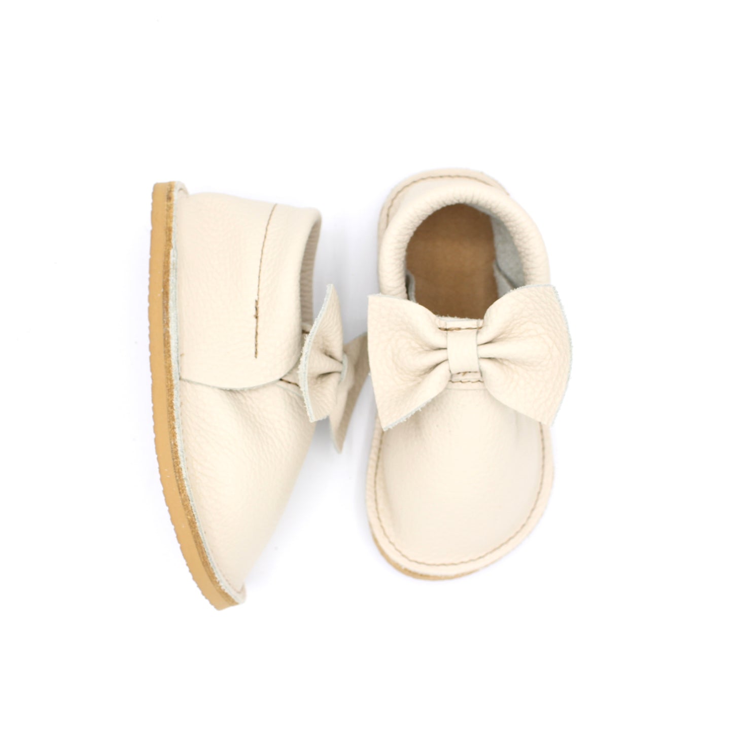 TODDLER Bow Mocs - Coconut - 6mm Beige Hybrid Soles
