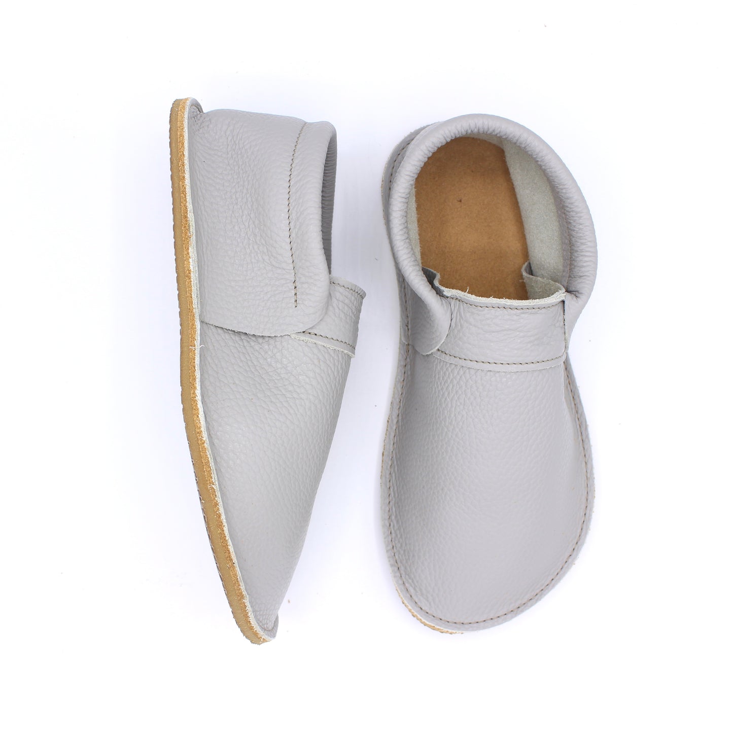 Ladies Fringeless Mocs - ASH GREY - 4mm Caramel Hybrid Soles