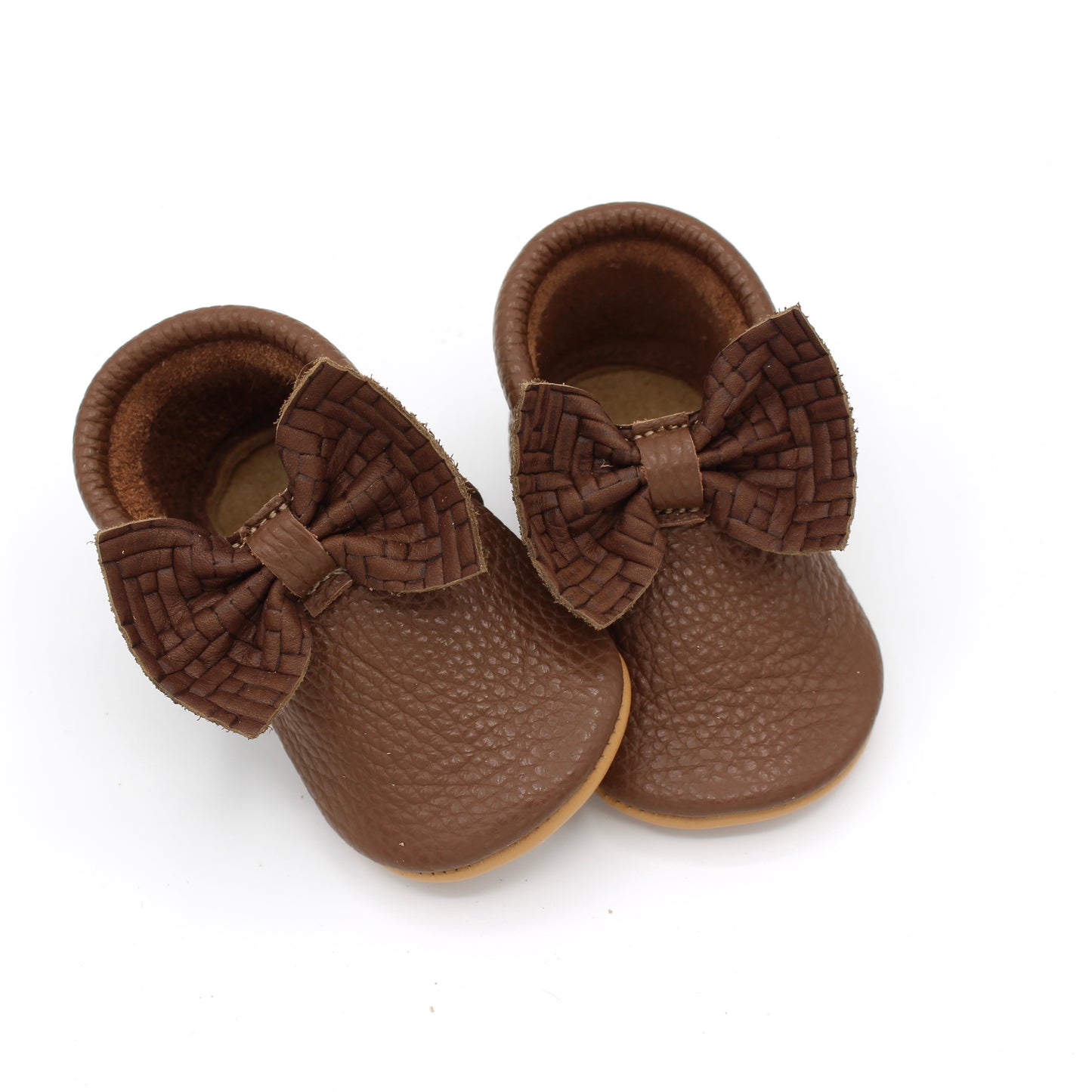 Baby Bow Moc - Chocolate/Basketweave