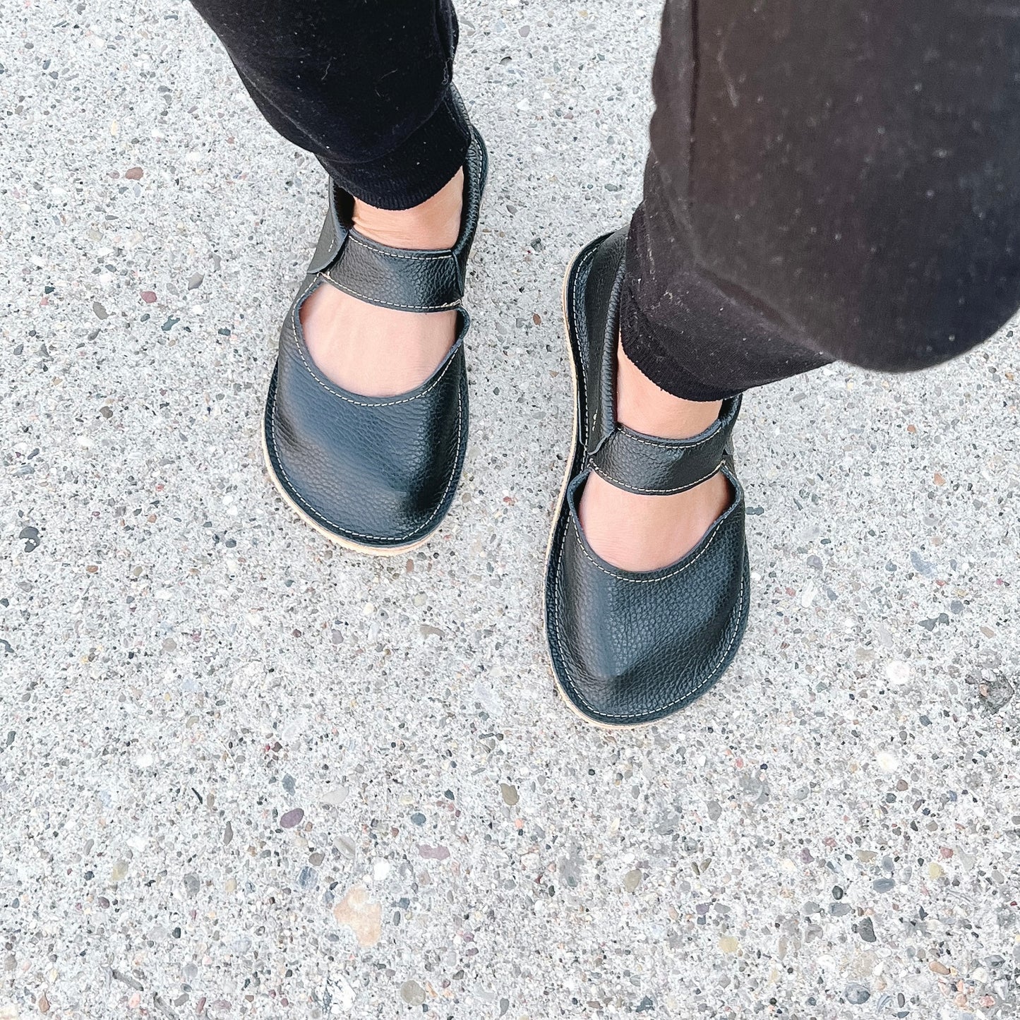 Ladies Mary Jane Mocs - BLACK - 6mm Beige Hybrid Soles - Posh Panda