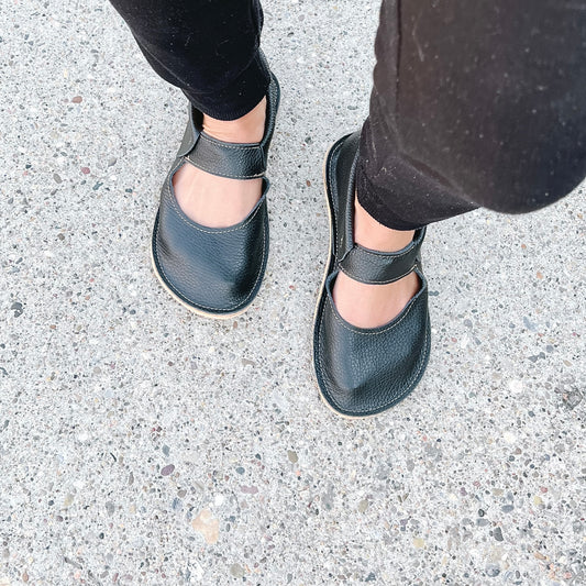 Ladies Mary Jane Mocs - BLACK - 6mm Beige Hybrid Soles - Posh Panda